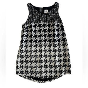CAbi Women's Black White Broken Check Houndstooth Sleeveless Blouse‎ XS #3090